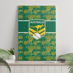 Australia Rugby Kangaroo Canvas Wall Art Green Gold Aboriginal Dot Geometry