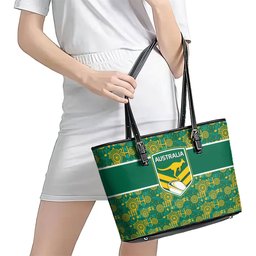 Australia Rugby Kangaroo Leather Tote Bag Green Gold Aboriginal Dot Geometry
