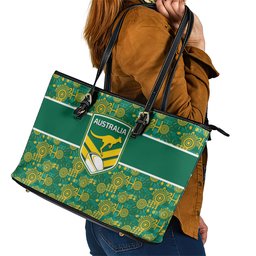 Australia Rugby Kangaroo Leather Tote Bag Green Gold Aboriginal Dot Geometry