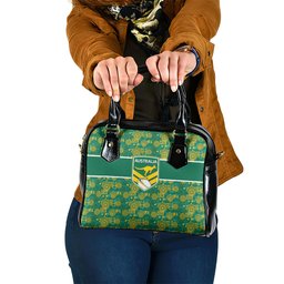 Australia Rugby Kangaroo Shoulder Handbag Green Gold Aboriginal Dot Geometry