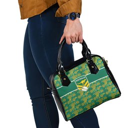 Australia Rugby Kangaroo Shoulder Handbag Green Gold Aboriginal Dot Geometry