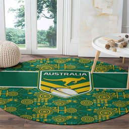 Australia Rugby Kangaroo Round Carpet Green Gold Aboriginal Dot Geometry