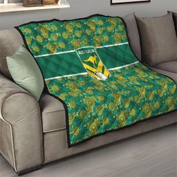 Australia Rugby Kangaroo Quilt Green Gold Aboriginal Dot Geometry