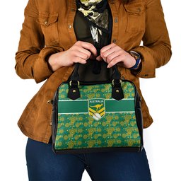 Australia Rugby Kangaroo Shoulder Handbag Green Gold Aboriginal Dot Geometry