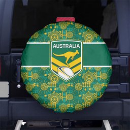 Australia Rugby Kangaroo Spare Tire Cover Green Gold Aboriginal Dot Geometry