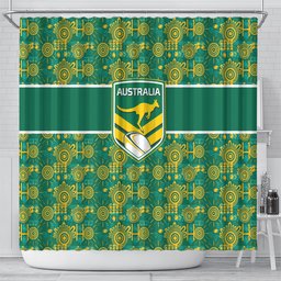 Australia Rugby Kangaroo Shower Curtain Green Gold Aboriginal Dot Geometry