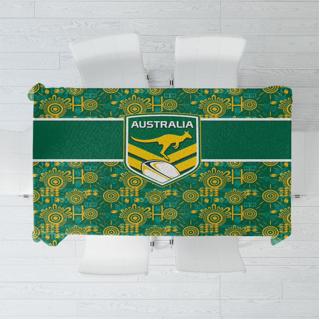 Australia Rugby Kangaroo Tablecloth Green Gold Aboriginal Dot Geometry