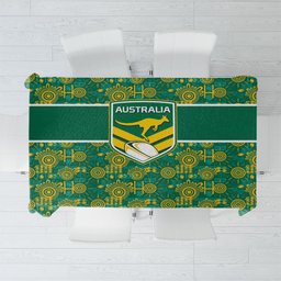 Australia Rugby Kangaroo Tablecloth Green Gold Aboriginal Dot Geometry