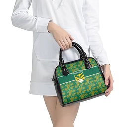 Australia Rugby Kangaroo Shoulder Handbag Green Gold Aboriginal Dot Geometry