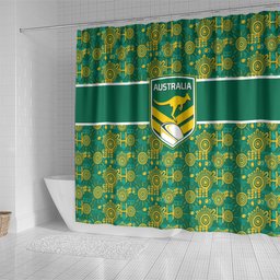 Australia Rugby Kangaroo Shower Curtain Green Gold Aboriginal Dot Geometry