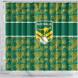 Australia Rugby Kangaroo Shower Curtain Green Gold Aboriginal Dot Geometry