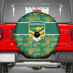 Australia Rugby Kangaroo Spare Tire Cover Green Gold Aboriginal Dot Geometry