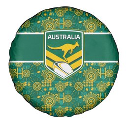 Australia Rugby Kangaroo Spare Tire Cover Green Gold Aboriginal Dot Geometry