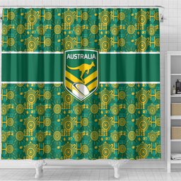 Australia Rugby Kangaroo Shower Curtain Green Gold Aboriginal Dot Geometry