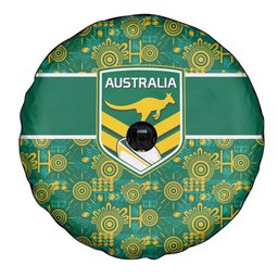 Australia Rugby Kangaroo Spare Tire Cover Green Gold Aboriginal Dot Geometry
