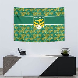 Australia Rugby Kangaroo Tapestry Green Gold Aboriginal Dot Geometry