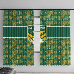 Australia Rugby Kangaroo Window Curtain Green Gold Aboriginal Dot Geometry