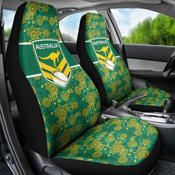 Australia Rugby Kangaroo Car Seat Cover Green Gold Aboriginal Dot Geometry