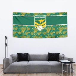 Australia Rugby Kangaroo Tapestry Green Gold Aboriginal Dot Geometry
