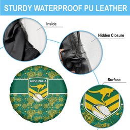 Australia Rugby Kangaroo Spare Tire Cover Green Gold Aboriginal Dot Geometry