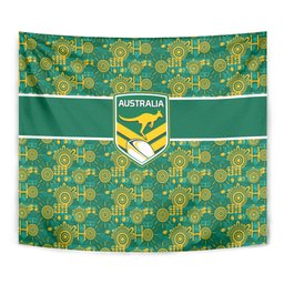 Australia Rugby Kangaroo Tapestry Green Gold Aboriginal Dot Geometry