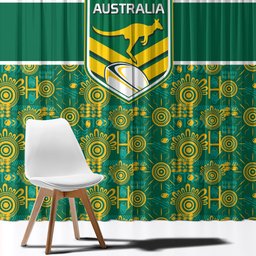 Australia Rugby Kangaroo Window Curtain Green Gold Aboriginal Dot Geometry