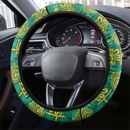 Australia Rugby Kangaroo Steering Wheel Cover Green Gold Aboriginal Dot Geometry