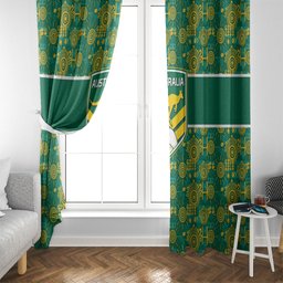 Australia Rugby Kangaroo Window Curtain Green Gold Aboriginal Dot Geometry