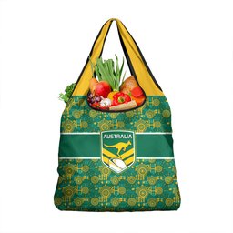Australia Rugby Kangaroo Grocery Bag Green Gold Aboriginal Dot Geometry