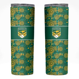 Australia Rugby Kangaroo Skinny Tumbler Green Gold Aboriginal Dot Geometry
