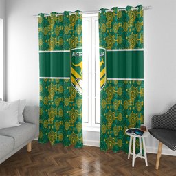 Australia Rugby Kangaroo Window Curtain Green Gold Aboriginal Dot Geometry
