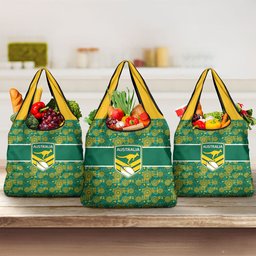 Australia Rugby Kangaroo Grocery Bag Green Gold Aboriginal Dot Geometry