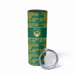 Australia Rugby Kangaroo Skinny Tumbler Green Gold Aboriginal Dot Geometry