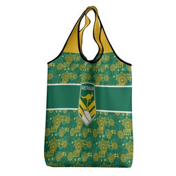 Australia Rugby Kangaroo Grocery Bag Green Gold Aboriginal Dot Geometry