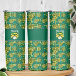 Australia Rugby Kangaroo Skinny Tumbler Green Gold Aboriginal Dot Geometry