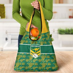 Australia Rugby Kangaroo Grocery Bag Green Gold Aboriginal Dot Geometry