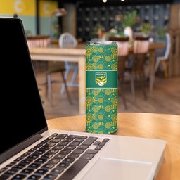Australia Rugby Kangaroo Skinny Tumbler Green Gold Aboriginal Dot Geometry