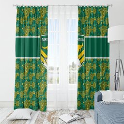 Australia Rugby Kangaroo Window Curtain Green Gold Aboriginal Dot Geometry