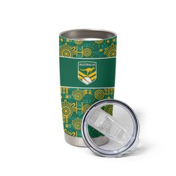 Australia Rugby Kangaroo Tumbler Cup Green Gold Aboriginal Dot Geometry