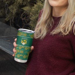 Australia Rugby Kangaroo Tumbler Cup Green Gold Aboriginal Dot Geometry