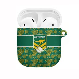 Australia Rugby Kangaroo AirPods Case Green Gold Aboriginal Dot Geometry