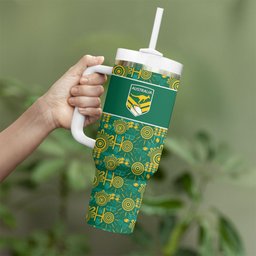 Australia Rugby Kangaroo Tumbler With Handle Green Gold Aboriginal Dot Geometry