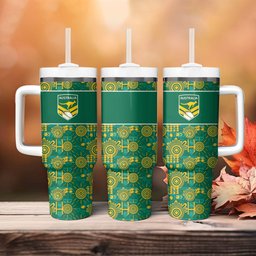 Australia Rugby Kangaroo Tumbler With Handle Green Gold Aboriginal Dot Geometry