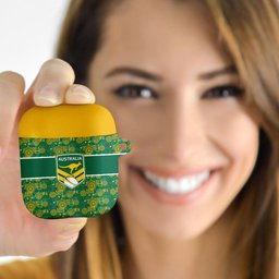 Australia Rugby Kangaroo AirPods Case Green Gold Aboriginal Dot Geometry
