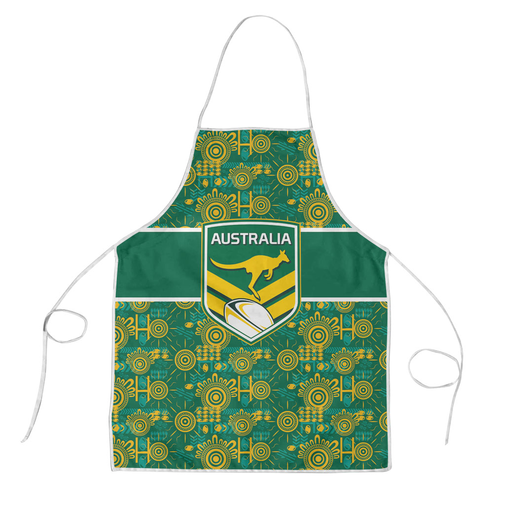 Australia Rugby Kangaroo Apron Green Gold Aboriginal Dot Geometry