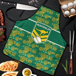 Australia Rugby Kangaroo Apron Green Gold Aboriginal Dot Geometry