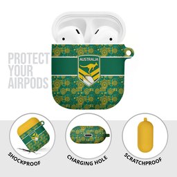 Australia Rugby Kangaroo AirPods Case Green Gold Aboriginal Dot Geometry