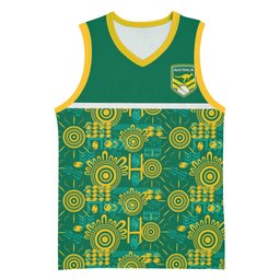 Australia Rugby Kangaroo Basketball Jersey Green Gold Aboriginal Dot Geometry