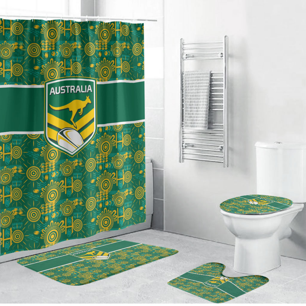 Australia Rugby Kangaroo Bathroom Set Green Gold Aboriginal Dot Geometry