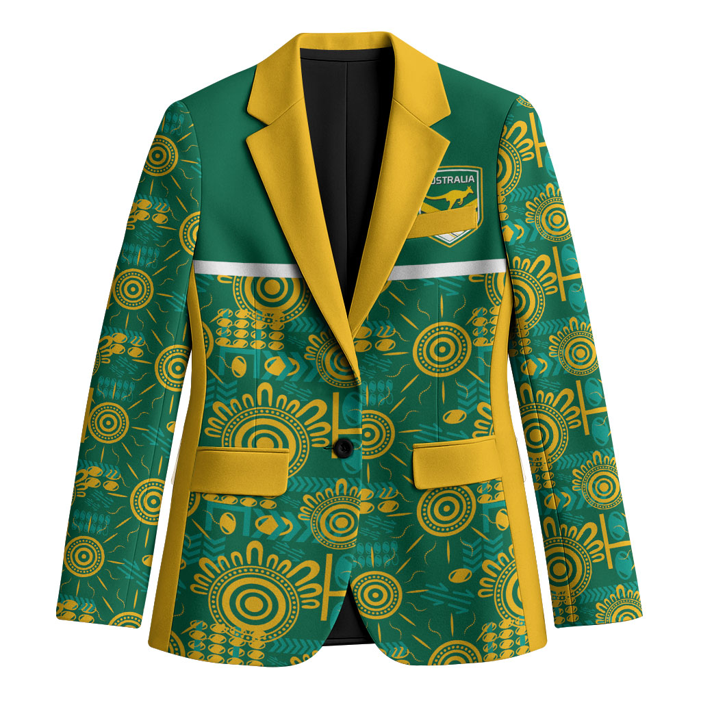 Australia Rugby Kangaroo Blazer Green Gold Aboriginal Dot Geometry